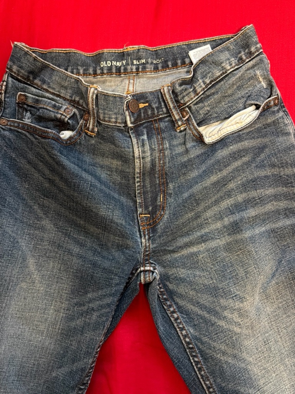 Old Navy Slim Fit Denim Jeans in Faded Blue with Contrast Stitching